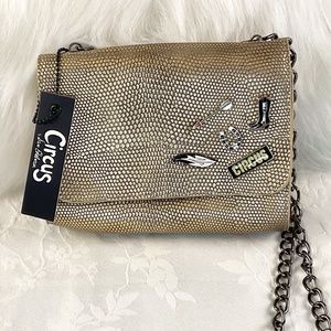 NWT Circus Sam Edelman Gold Snakeskin Look Purse/Black Crossbody Chain/Clutch